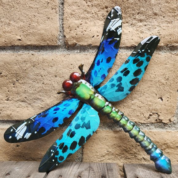 Vibrant Metal-BLUE Dragonfly 13.5" x 10.5" Wall Decor - Fence Decor - Picture 1 of 2